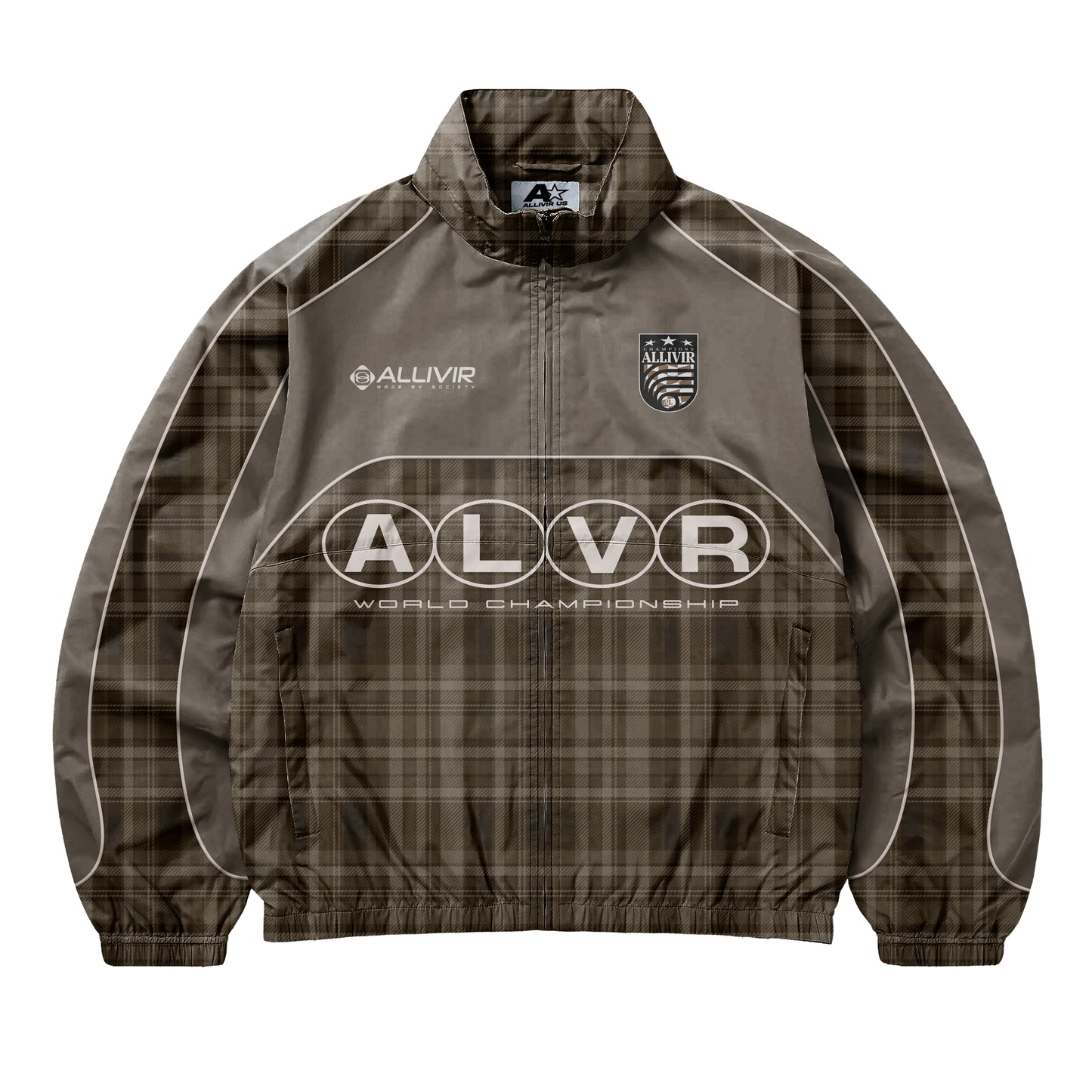 Allivir Champ Nylon Jacket - Mocha Plaid